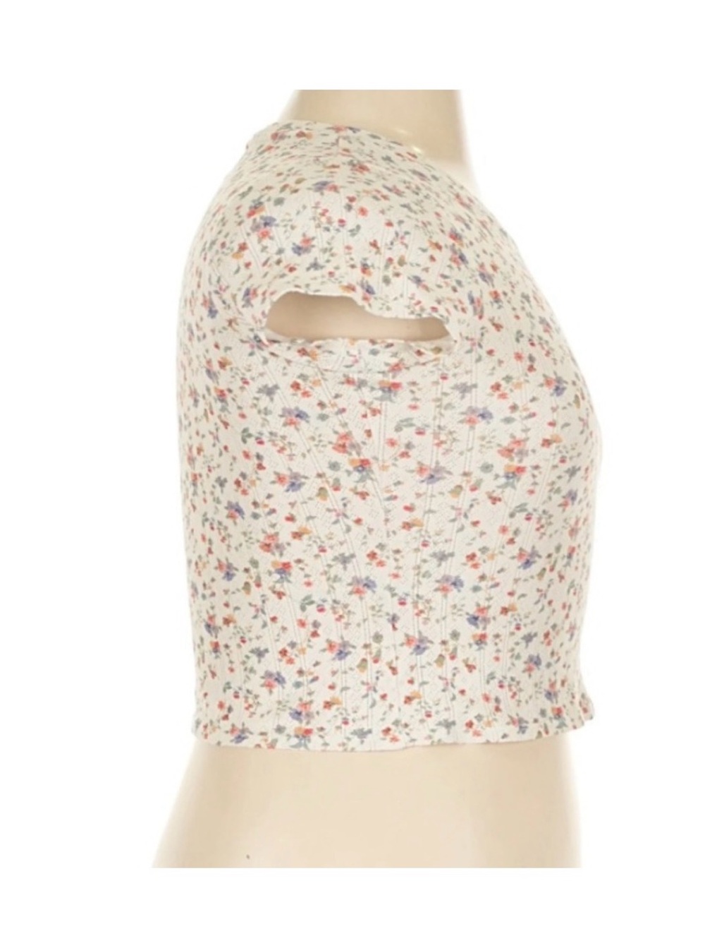 Sezane Camil T-shirt Melia Pointelle Floral Cropped Baby Doll Tee XL - Picture 5 of 7